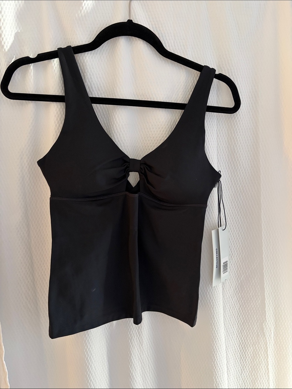 girlfriend collective Black Front-Knot Camisole Tank with built in bra